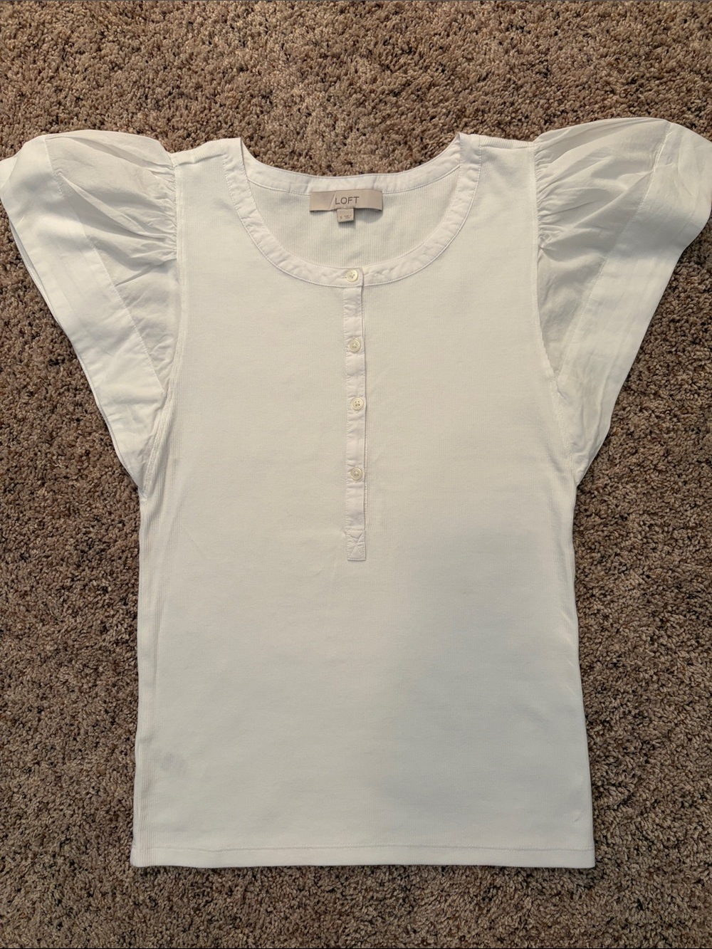 LOFT White Flutter Sleeve Henley Top